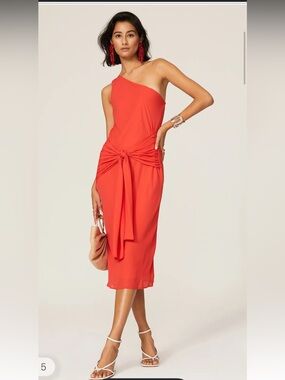 One-Shoulder Coral Midi Dress
